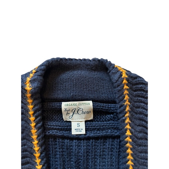 J Crew Mens Navy Cable Knit Cardigan Sweater Organic Cotton Size S Varsity - Picture 4 of 11